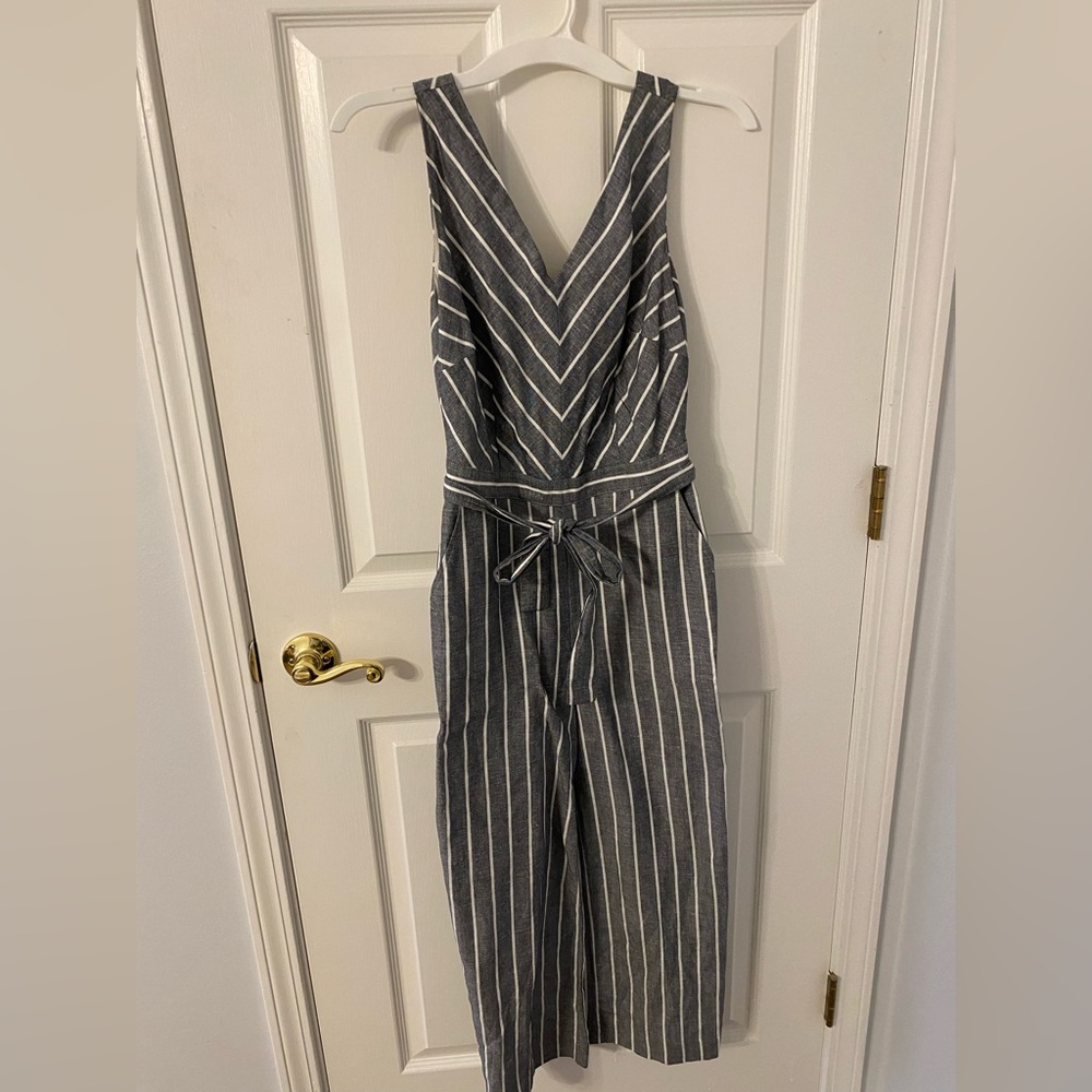 Loft, grey and white striped jumpsuit, size 00